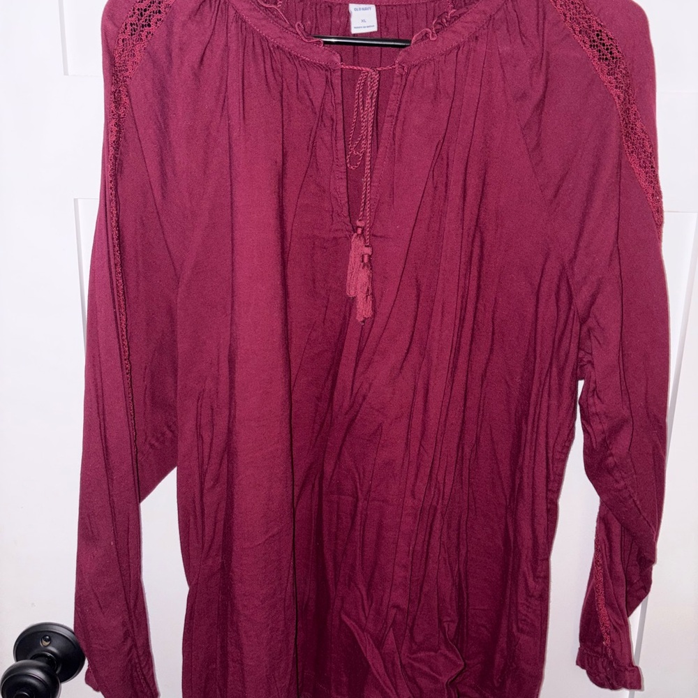 Old Navy Deep Red Blouse with Lace Accents